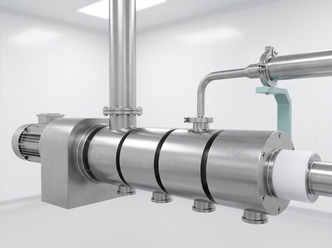 Twin screw granulator barrel in pharmaceutical cleanroom close up