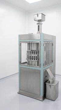 Rotary tablet press in pharmaceutical cleanroom vertical view