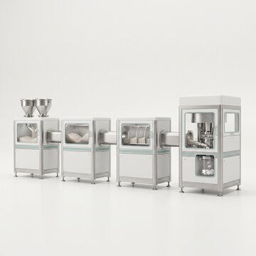Four stage pharmaceutical production line technical illustration