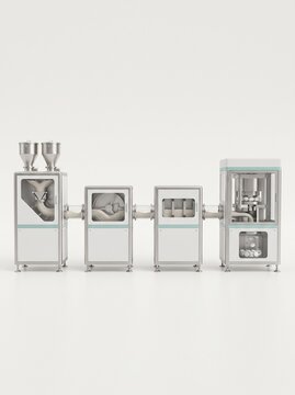 Four stage pharmaceutical production line technical illustration