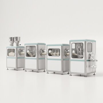 Four stage pharmaceutical production line technical illustration