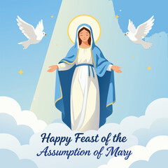 Obraz premium Christian Holy Day Banner | Assumption of the Blessed Virgin Mary with Heavenly Scene