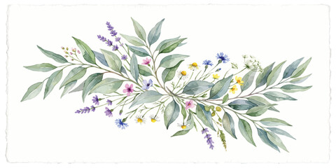 Elegant watercolor floral arrangement with eucalyptus and lavender sprigs hand painted watercolor arrangement eucalyptus lavender botanical © Manjur