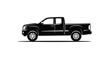 Obraz premium Pickup truck side view in black silhouette against a white background silhouette