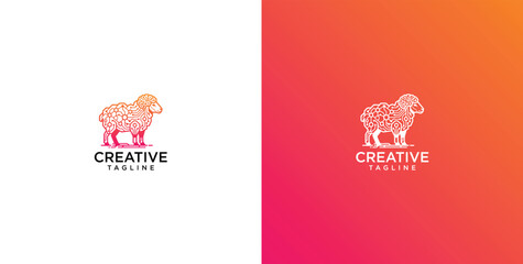Stylized gradient sheep logo design with gear pattern for creative business branding vector illustration © jack_