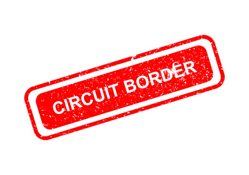 Red circuit border stamp with text label illustration