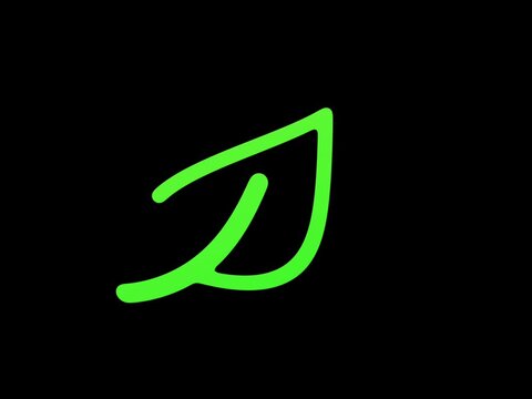 green arrow signAnimated leaf icon drawing line art on white and black background