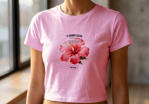 Cropped T-Shirt Mockup on Model