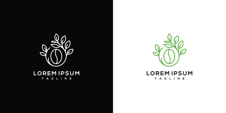 Minimalist Coffee Bean and Leaves Logo