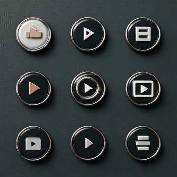 3D Colorful Media Control Icons Set, Play, Record, Pause Buttons, Engaging UI elements for modern digital experiences and video applications.