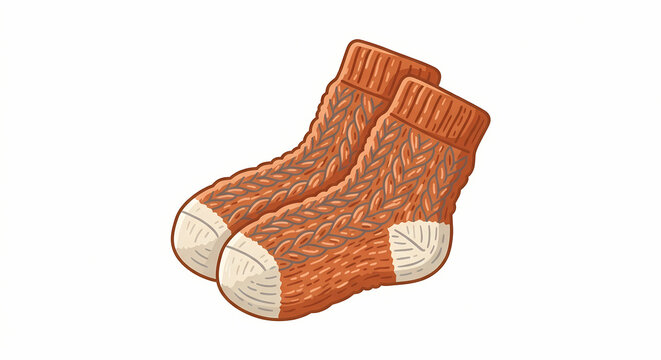 Cozy knitted woolen socks with cable pattern vector illustration for winter comfort branding