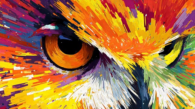 Close-up macro shot of peacock eye feather with orange yellow and green iridescence