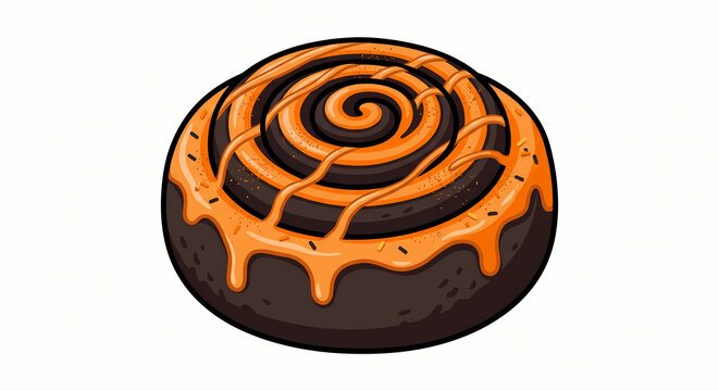 Halloween cinnamon roll pastry with orange icing vector illustration for spooky season menus