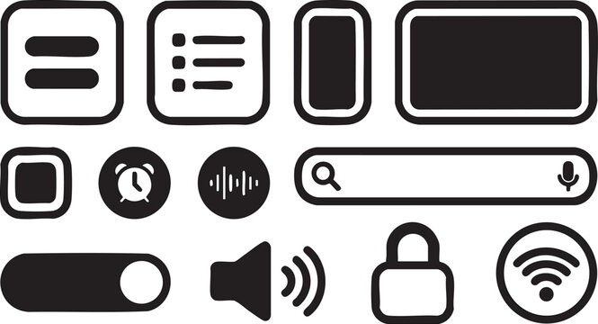 Set of modern black outline user interface icons for mobile apps and web design