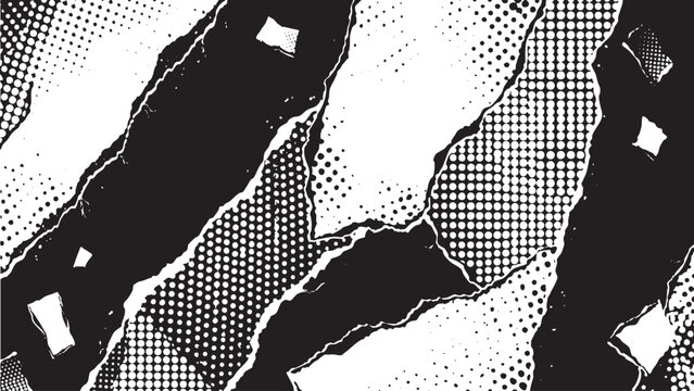 Abstract black and white halftone texture with a transparent background