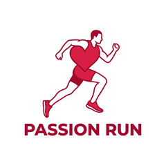 Obraz premium Passionate Athlete Running With Heart Symbol And Bold Text