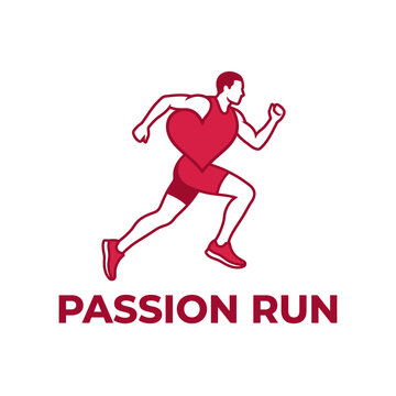 Passionate Athlete Running With Heart Symbol And Bold Text