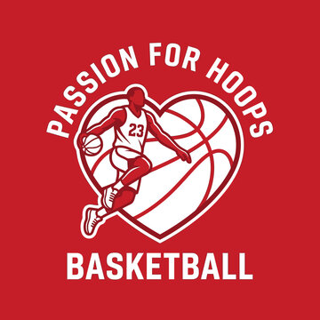 Passion For Hoops Basketball Heart Graphic Design Sport Logo