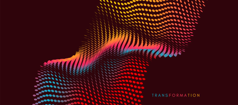 Grid surface. Dynamic particle flow. Abstract background. Big data. Texture. 3D illustration for brochure, poster, cover, card, presentation, flyer or banner.