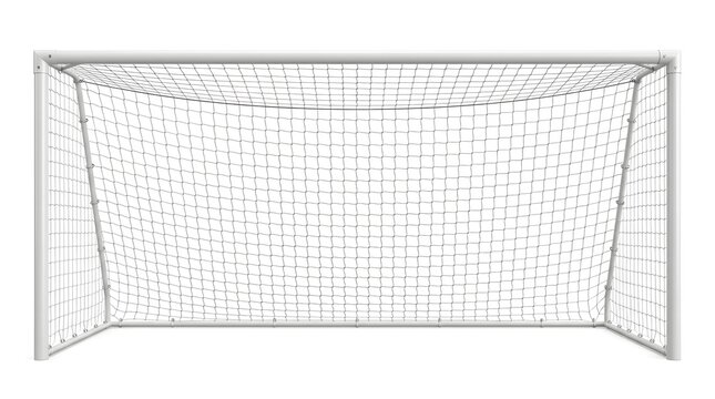 Soccer goal post with white net isolated on a plain background for sports design
