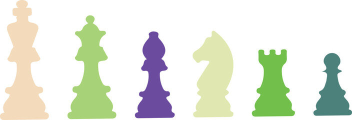 Set of colorful chess pieces in a row Vector © Rakibul