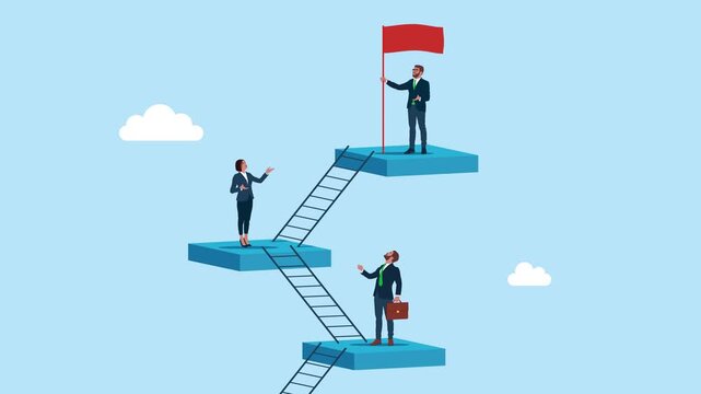 Business concept a ladder Corporate of success. Business people employee climb ladder to next level. 