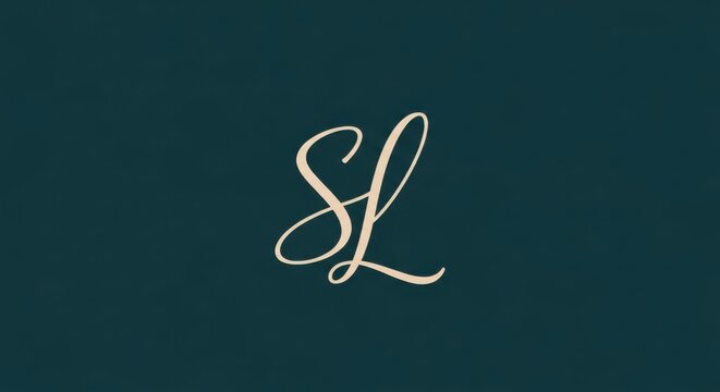 Elegant sl monogram logo design in light gold cursive script on a dark teal textured background