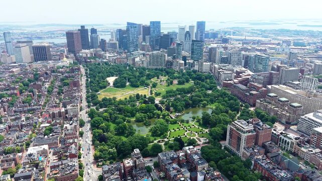 Aerial view of Boston Common, Park and Skyline