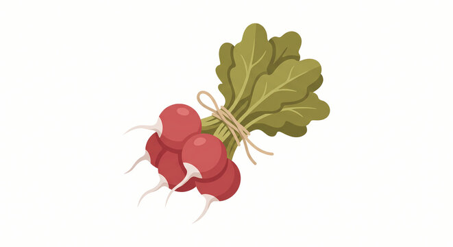 Bunch of fresh red radishes tied with string vector illustration isolated on white