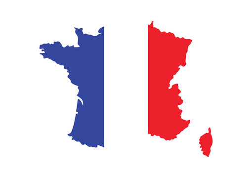 France map silhouette with national flag colors, French tricolor geographic border vector, blue white and red country outline for travel and news