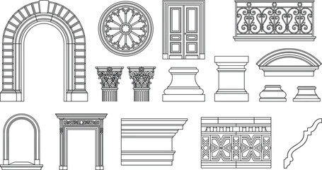Classic Architectural Elements Collection with Arches Columns Doors Windows and Decorative Stone Details © MD. JAKIR IBNE