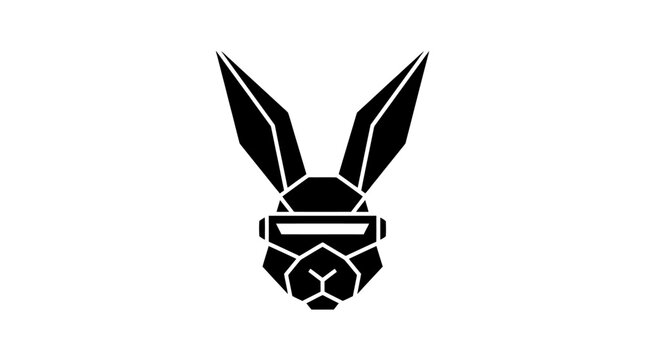 Geometric black robotic rabbit head wearing futuristic goggles