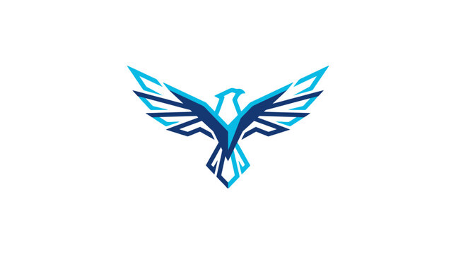 Geometric blue eagle bird wings spread mascot.
