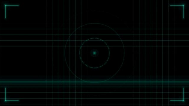 HUD full grid concentric rings teal animated. Transparent background, alpha channel available in HD format