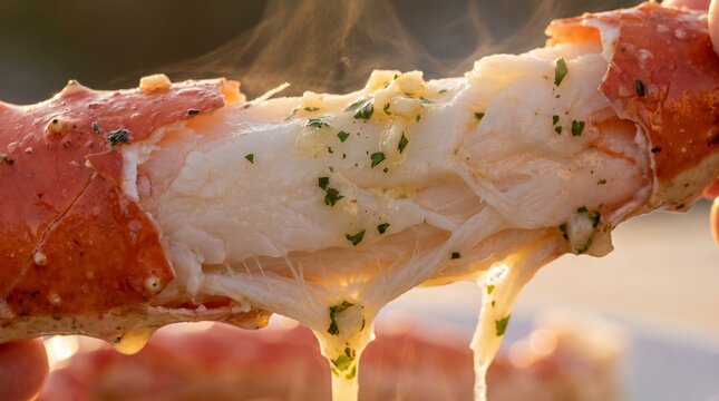 Macro Close-up of Succulent King Crab Meat with Butter