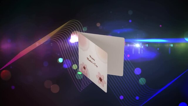 Card rotating opening after camera shift, showcasing front then revealing blank interior for notes