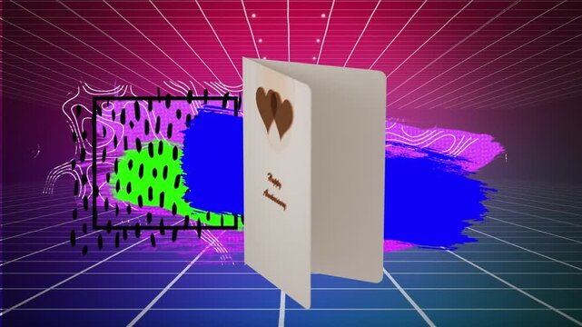 On animation start metal hearts anniversary card rotating, opening, revealing blank pages for notes