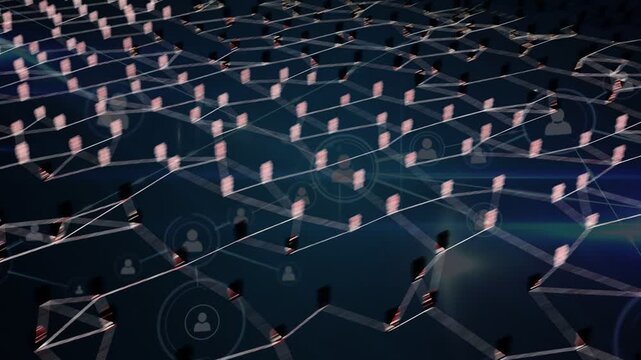 Central silhouette lighting up, sending lines and linking human nodes, visualizing network growth