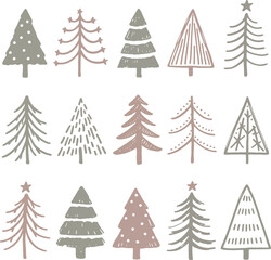 Obraz premium Variety of stylized Christmas trees icon set