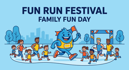 Fototapeta premium Happy Family Fun Run Festival With Cartoon Mascot Illustration