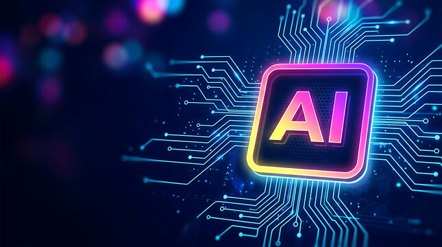 Futuristic AI technology glowing digital neural network concept