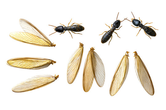 Golden Insects and Wings on White Background PNG cutout