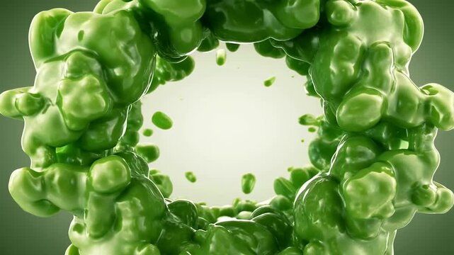 Vibrant Green Liquid Splash Circle Frame 3d Render Background Featuring Dynamic Fluid Motion And Abstract Composition For Modern Creative Projects