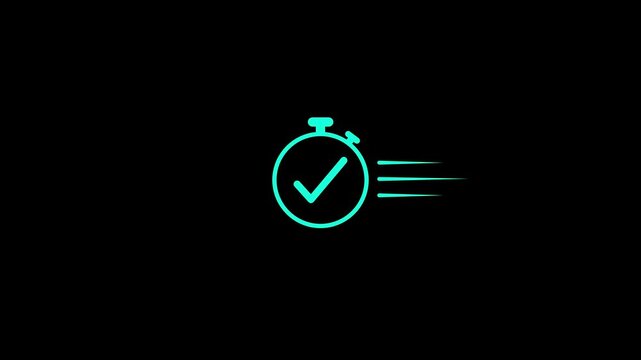 stopwatch icon with check mark and three line animation.. Stopwatch icon or tickmark icon with three line animation. Flat icon for apps and websites motion graphic animation.