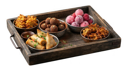 Fototapeta premium Assortment of delicious Indian snacks and sweet treats served together