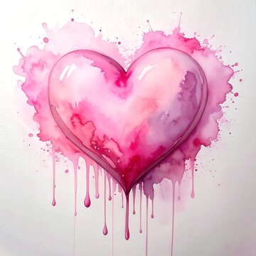 Watercolor Heart Smudge Pink Heart Watercolor Smudge Painting With Artistic Ink Drips And Wet Wash Texture For Romantic Design Backgrounds