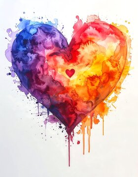 Watercolor Heart Smudge With Vibrant Rainbow Paint Drips And Artistic Splash Texture For Creative Design Projects