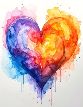 Watercolor Heart Smudge Painting With Vibrant Rainbow Colors Artistic Abstract Love Symbol For Creative Design