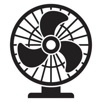 Black and white electric fan icon for air cooling and ventilation symbol