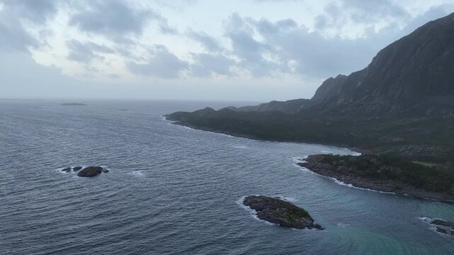 Norway Vega Island Vegafjorden Trolltinden Mountains Eidemsliene Nature Reserve 4K Aerial Drone